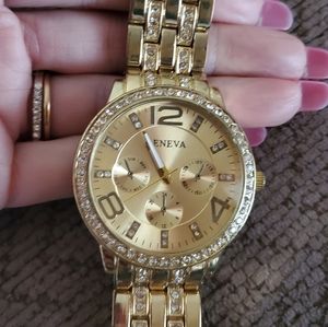 Goldtone and Crystal Geneva Watch